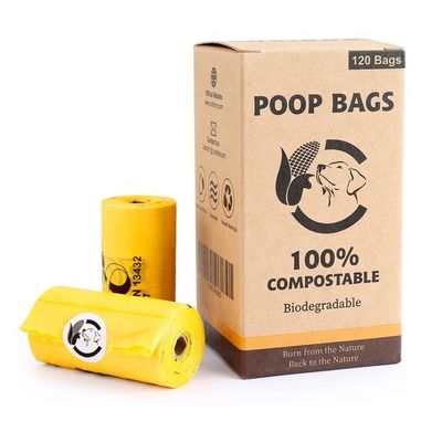 ขายปลีก 100% compostable Biodegradable กระเป๋าขยะสุนัข กระเป๋าบรรจุที่ยั่งยืน ซัพพลายเออร์ประเทศจีน OEM การออกแบบโลโก้ที่กําหนดเอง